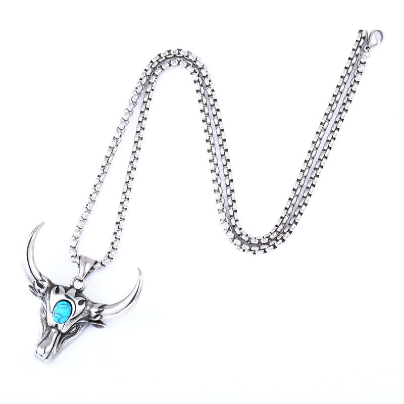 Customized Men's Titanium Steel Bull Head Turquoise Pendant - Wholesale Jewelry from AliExpress