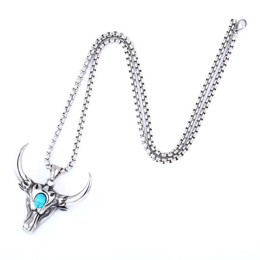 Customized Men's Titanium Steel Bull Head Turquoise Pendant - Wholesale Jewelry from AliExpress