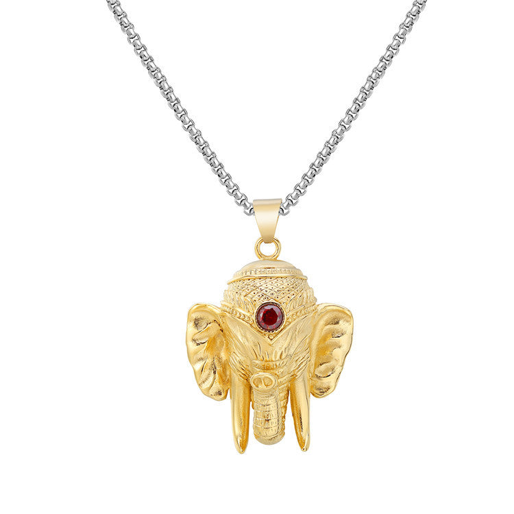 Planderful Thai Elephant Buddha Pendant Necklace Titanium Steel Unisex Protection Charm