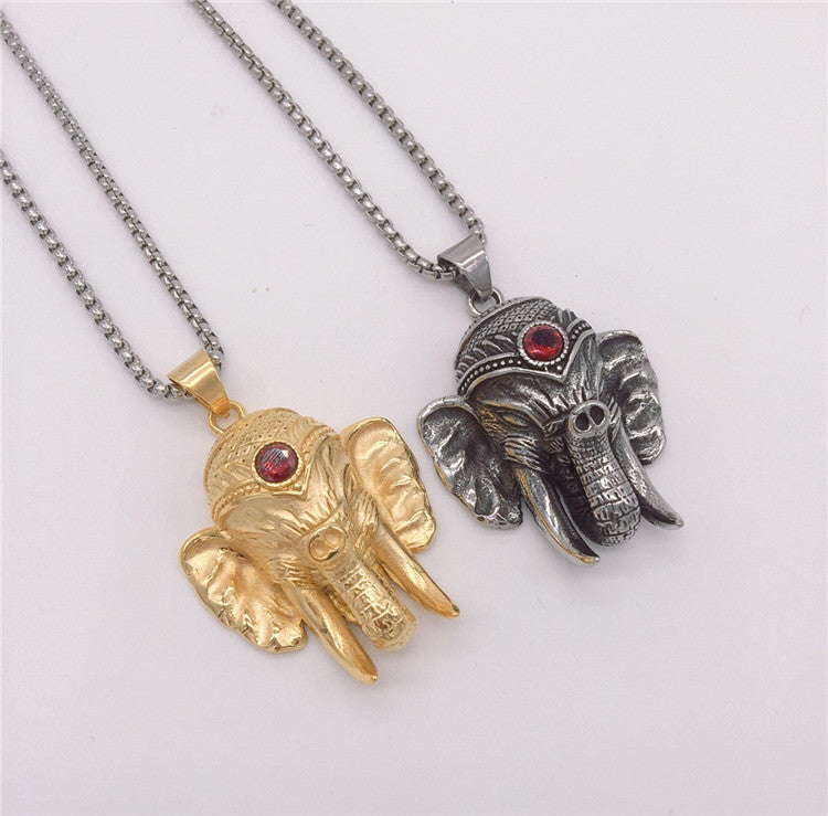 Planderful Thai Elephant Buddha Pendant Necklace Titanium Steel Unisex Protection Charm