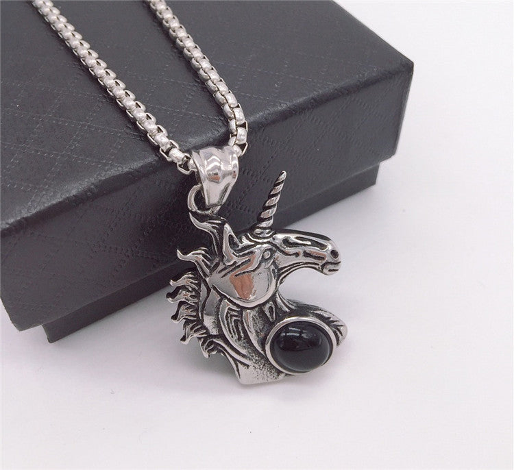 Planderful Titanium Stainless Steel Unicorn Pendant Personalized Korean Edition Unisex Protection Jewelry For Him And Her