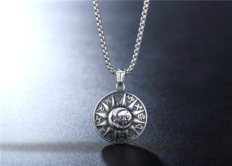 Planderful Stainless Steel Constellation Pendant Vintage Stars Moon Sun For Men Unisex Protection Gift