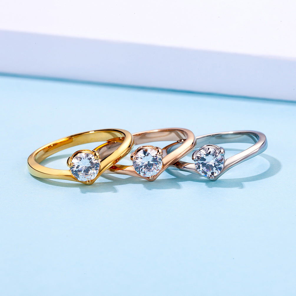 Planderful Zircon Inlaid Titanium Ring For Women Elegant Light Luxury Wedding Engagement Band
