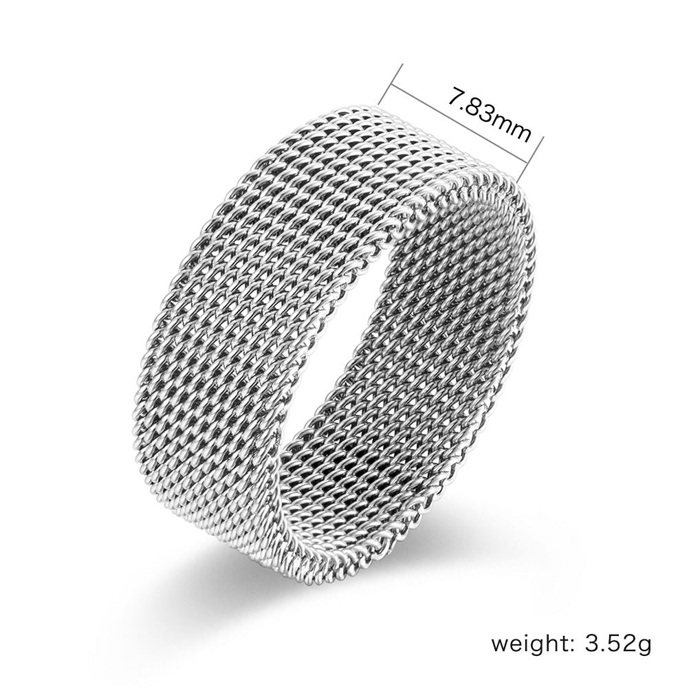 Steel Ring - Elegant Plaid Mesh Design Details