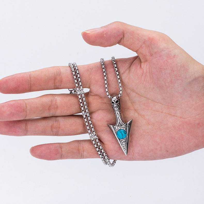 Steel Necklace - Vintage Arrow Design For Men With Retro Turquoise Accent And Everyday Style