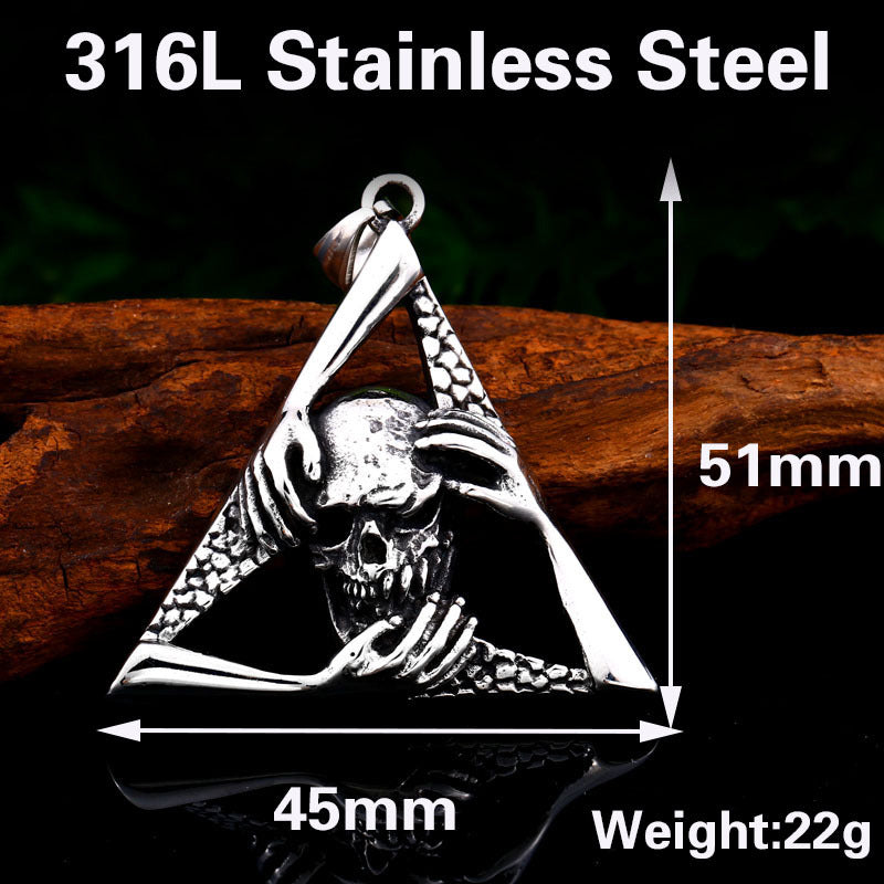 Personalized Punk Goth Skull Triangle Pendant for Men - Wholesale Stainless Steel Jewelry from Europe and America