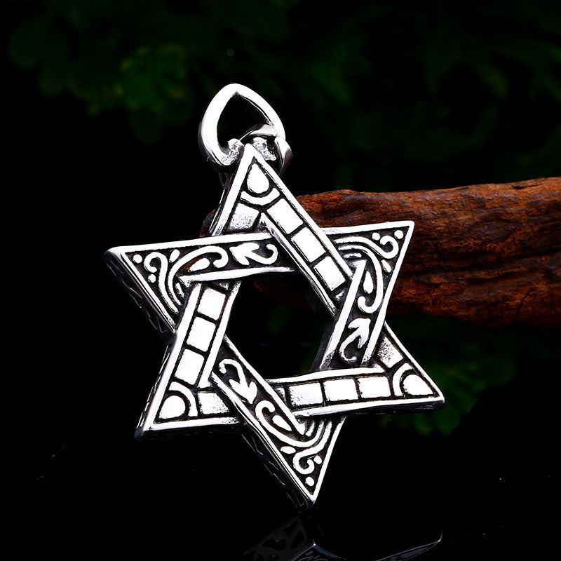 Titanium Steel Retro Hexagram Pendant for Men - European and American Style Jewelry