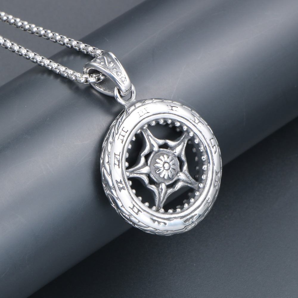 Customizable Urban Wheel Pendant Necklace for Men - Trendy Punk Hip Hop Style