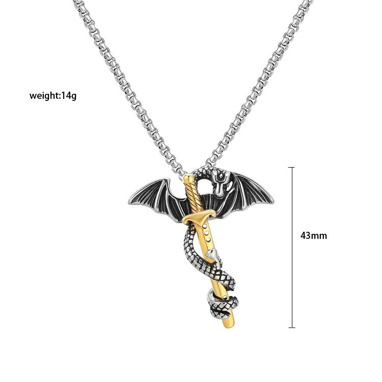 Planderful Dragon Pendant Stainless Steel Cross Flying Dragon Necklace For Men Unisex Protection Jewelry