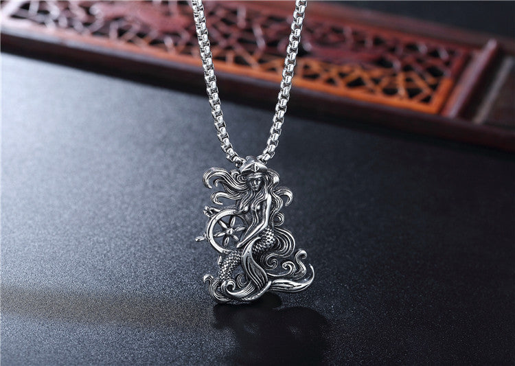 Planderful Mermaid Pendant Titanium Steel Unisex Protection Charm For Sea Lovers