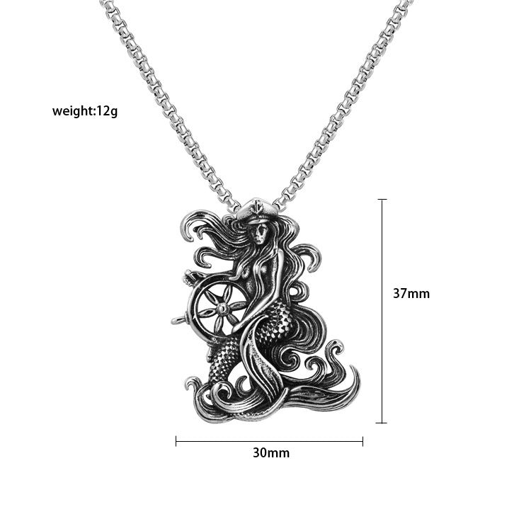 Planderful Mermaid Pendant Titanium Steel Unisex Protection Charm For Sea Lovers