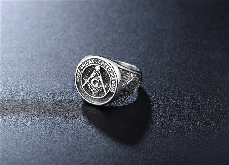 Titanium Steel Ring for Men and Women Unisex Vintage Masonic Style Protection Symbol Planderful