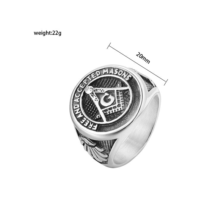Titanium Steel Ring for Men and Women Unisex Vintage Masonic Style Protection Symbol Planderful