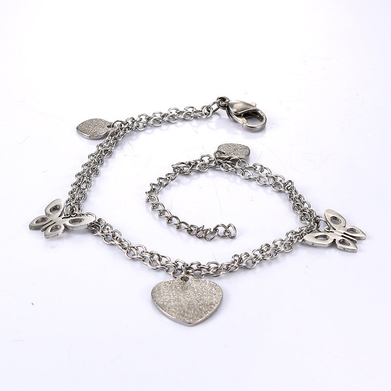 Korean-Inspired Heart Bow Titanium Steel Bracelet for Girls - Personalized Simple Stainless Steel Jewelry