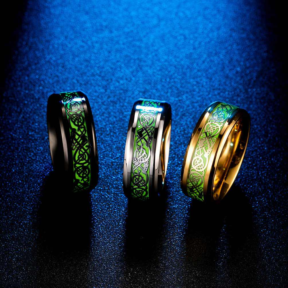 Planderful Luminous Green Titanium Steel Ring For Men Everyday Genie Hip Hop Jewelry