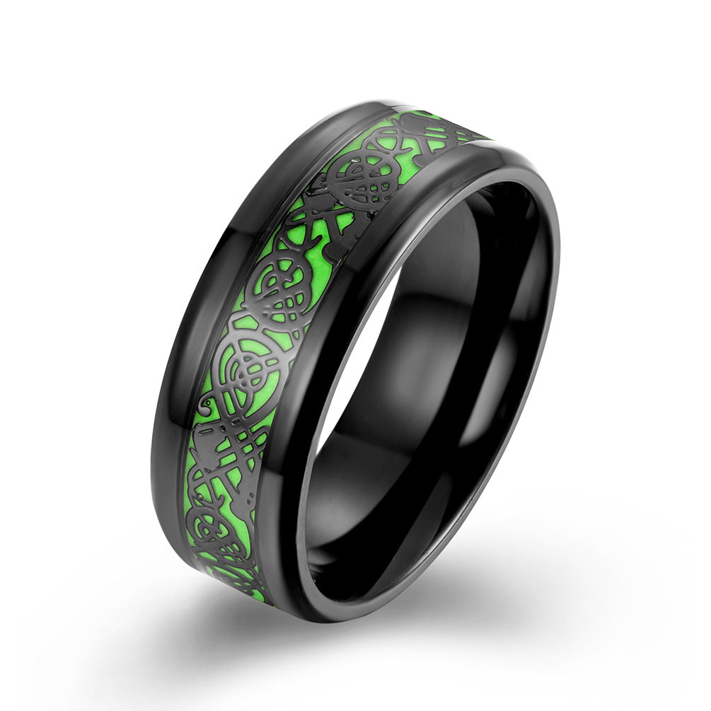 Planderful Luminous Green Titanium Steel Ring For Men Everyday Genie Hip Hop Jewelry