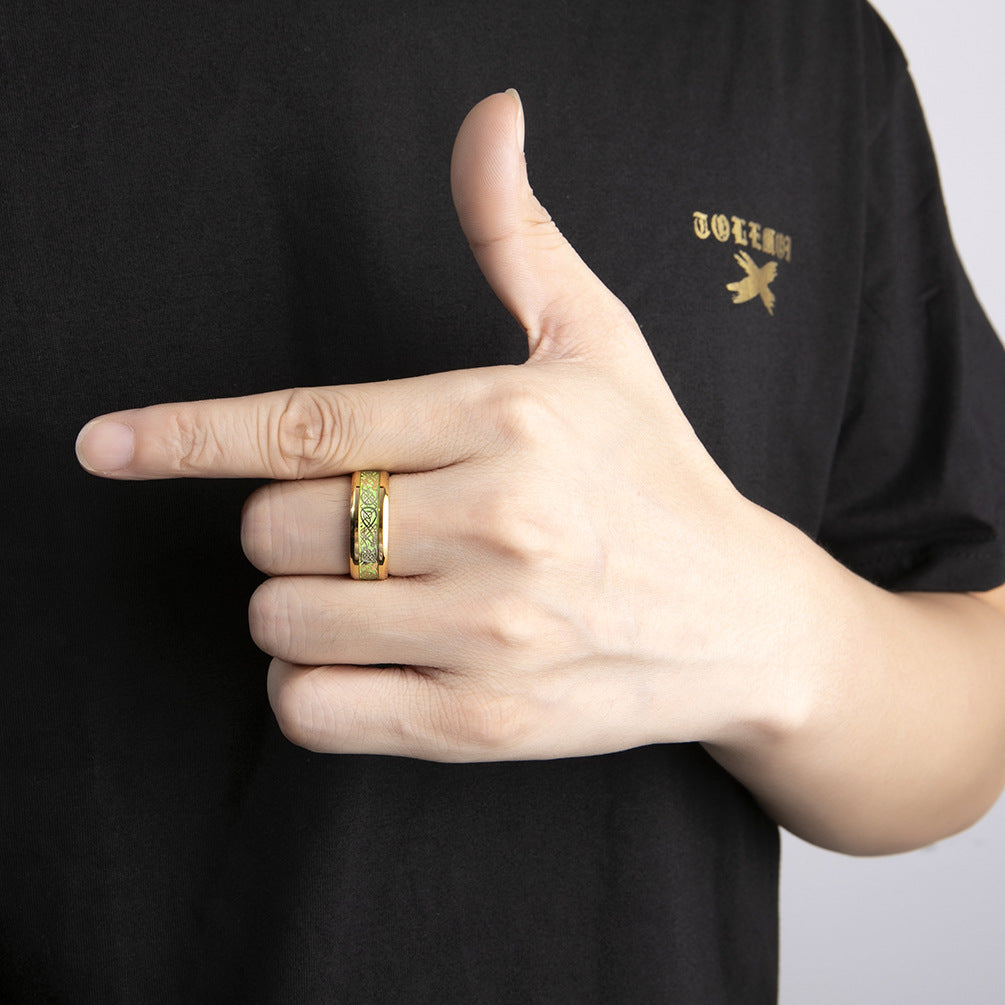 Planderful Luminous Green Titanium Steel Ring For Men Everyday Genie Hip Hop Jewelry