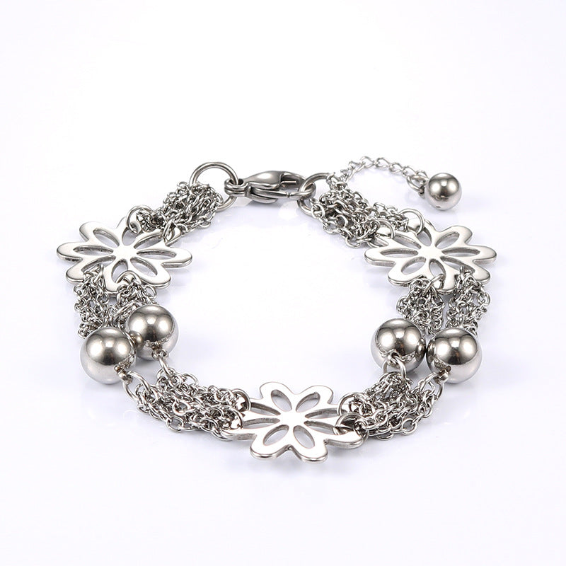 Elegant Flower-Inspired Hollow Titanium Steel Bracelet for Women - Chic Personalized Stainless Steel Jewelry