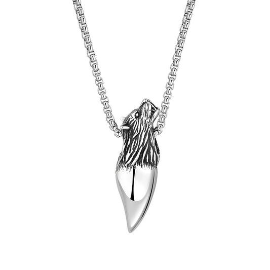 Steel Necklace – Statement Wolf Head Pendant Mens Hip Hop Style Planderful Everyday Genie
