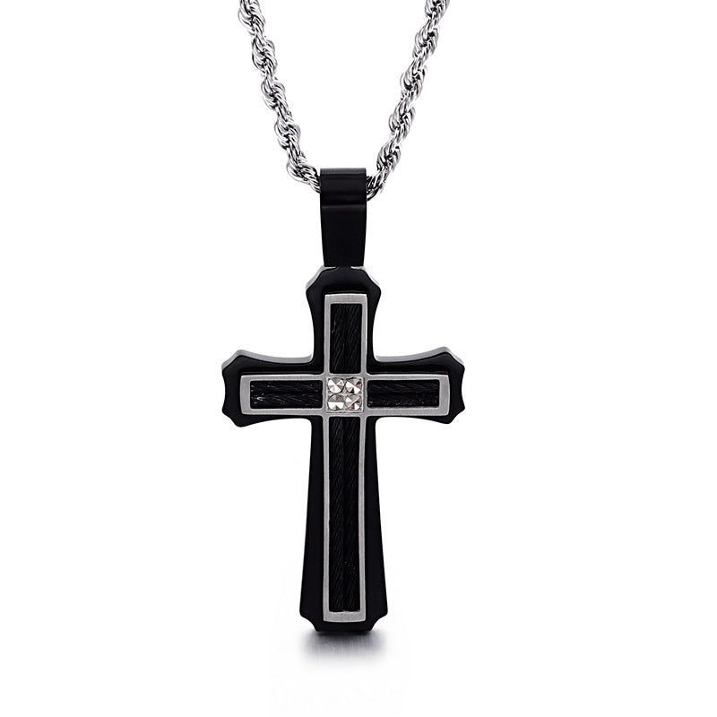 Stylish Titanium Steel Cross Pendant with Twist Chain for Men, Fashionable Genie Collection Piece