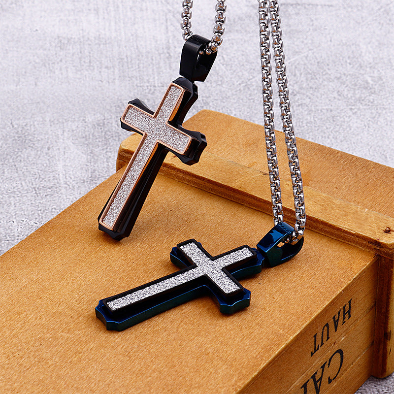 Titanium Steel Pendant Necklace with Cross Design for Men