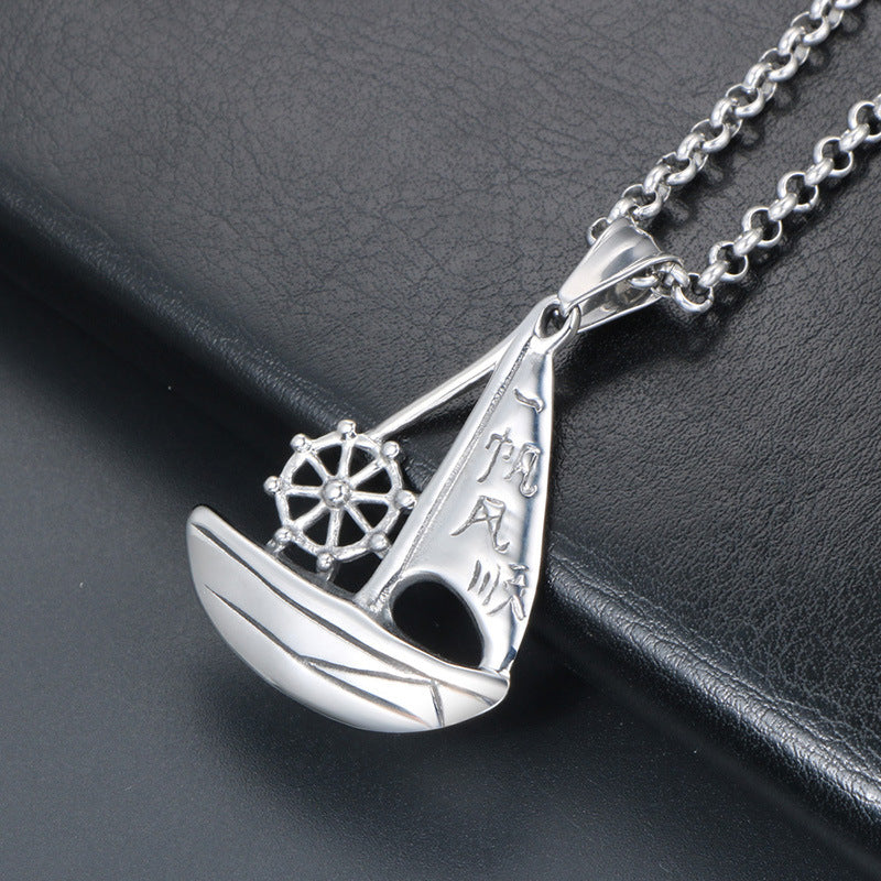 Titanium Steel Voyage Necklace, Bon Voyage Pendant for Men, Personalized Sailing Jewelry