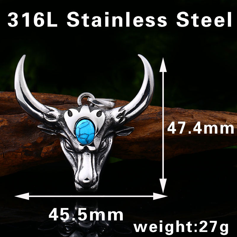 Customized Men's Titanium Steel Bull Head Turquoise Pendant - Wholesale Jewelry from AliExpress