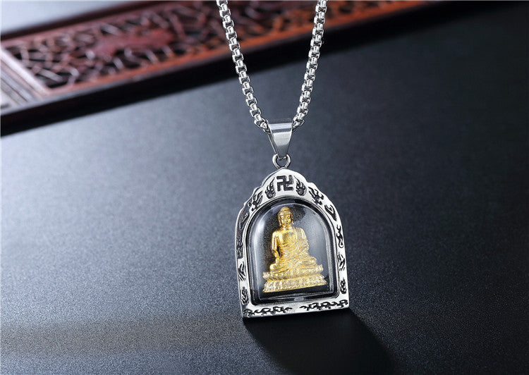 Planderful Premium Titanium Steel Buddha Pendant Necklace For Men And Unisex Protection Statement Everyday Genie