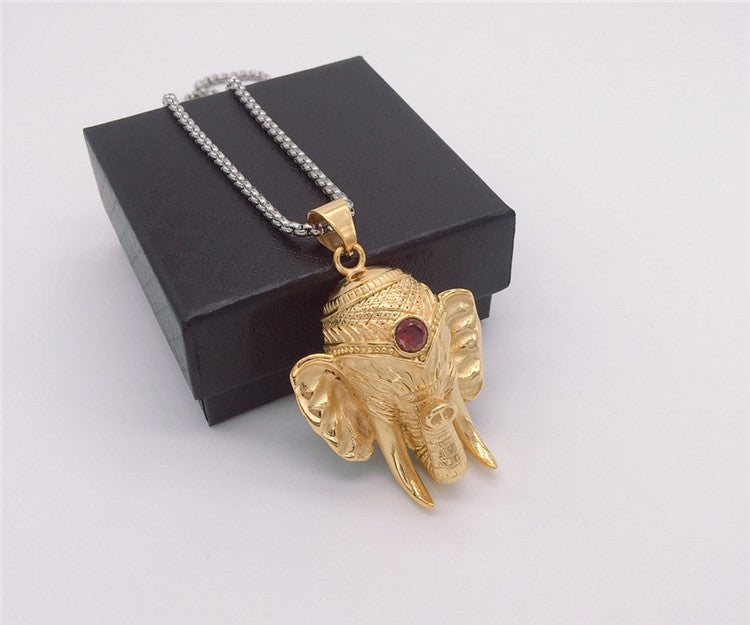 Planderful Thai Elephant Buddha Pendant Necklace Titanium Steel Unisex Protection Charm
