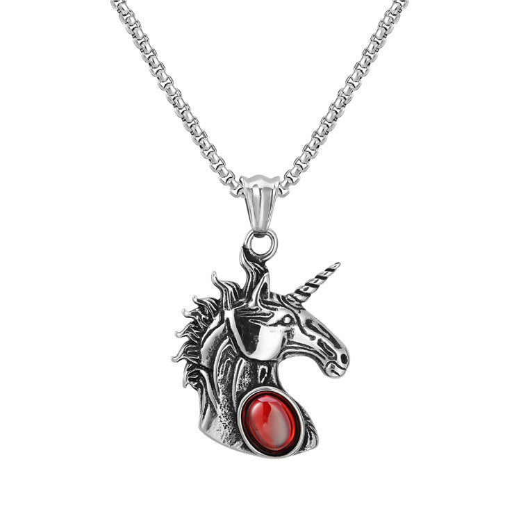 Planderful Titanium Stainless Steel Unicorn Pendant Personalized Korean Edition Unisex Protection Jewelry For Him And Her