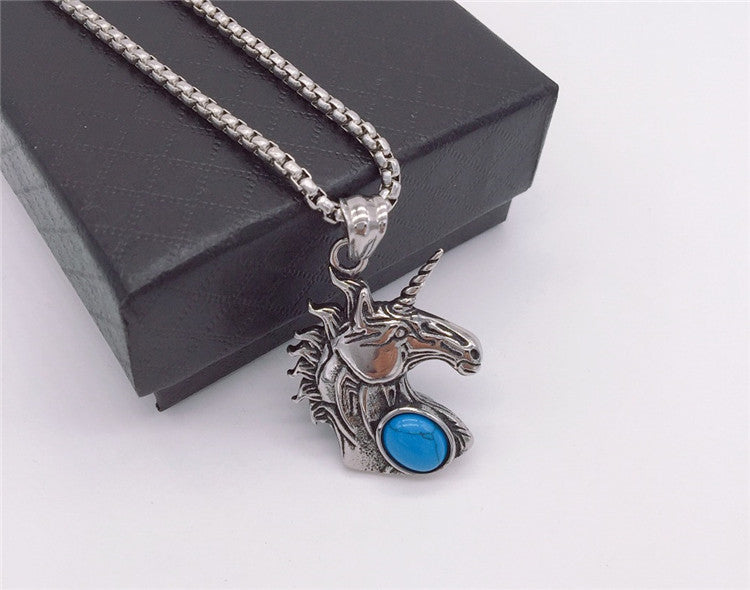Planderful Titanium Stainless Steel Unicorn Pendant Personalized Korean Edition Unisex Protection Jewelry For Him And Her
