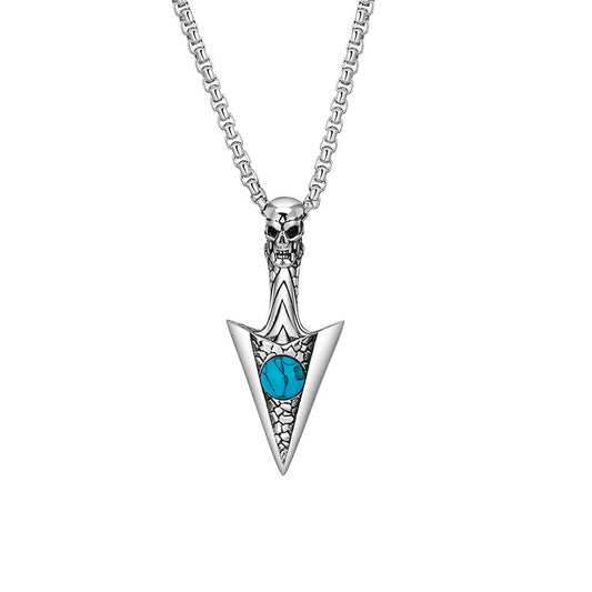 Steel Necklace - Vintage Arrow Design For Men With Retro Turquoise Accent And Everyday Style