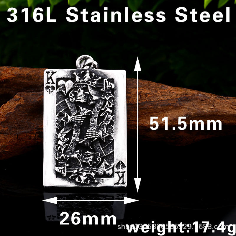 Retro Stainless Steel Spade K Poker Pendant for Men - European and American Style Personality Jewelry