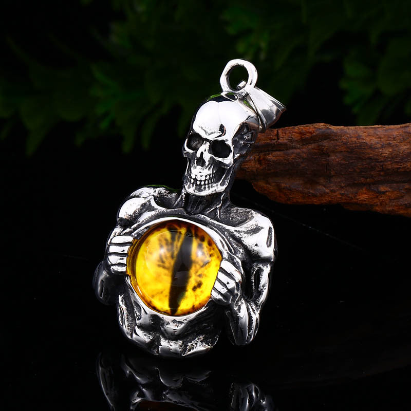 Punk Skull Reaper Eyeball Pendant - Wholesale Vintage Gothic Stainless Steel Jewelry for Men