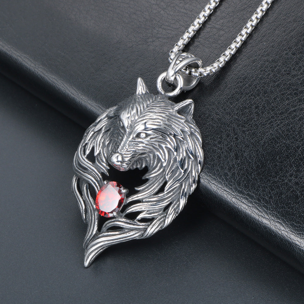 Trendy Double-Sided Fox Pendant Necklace in Titanium Steel with Zircon Accents for Men