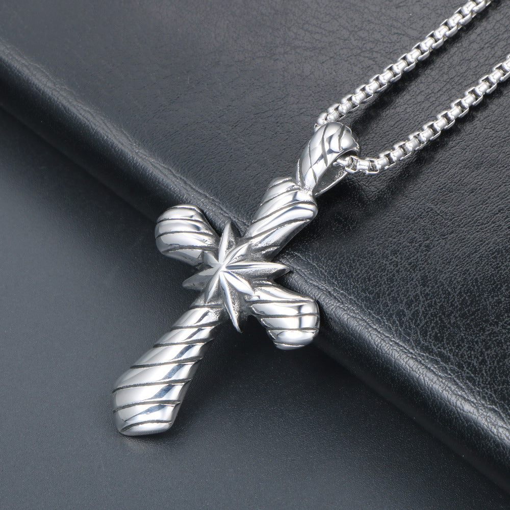 Personalized Punk Titanium Steel Cross Pendant Necklace for Trendy Men