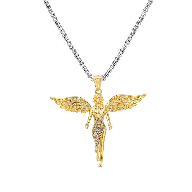Angel Wings Pendant Titanium Steel Unisex Protection Statement By Planderful Everyday Genie