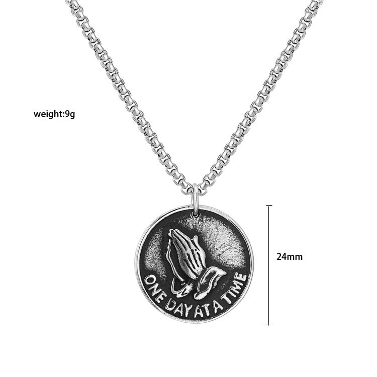 Religious Prayer Pendant Stainless Steel Unisex Necklace With Protection Symbol By Planderful For Faithful Wearers