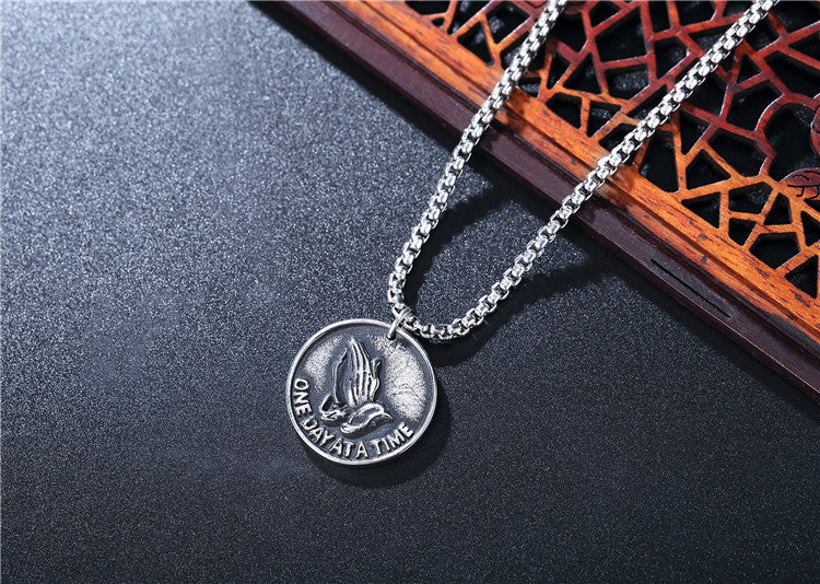 Religious Prayer Pendant Stainless Steel Unisex Necklace With Protection Symbol By Planderful For Faithful Wearers