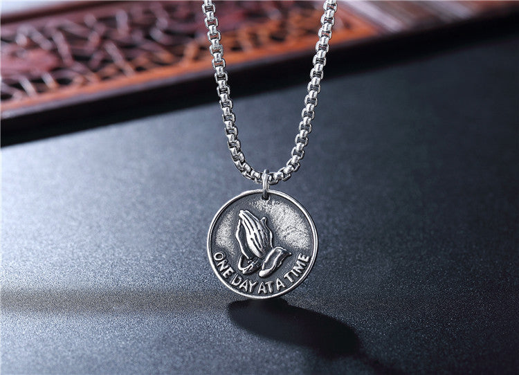 Religious Prayer Pendant Stainless Steel Unisex Necklace With Protection Symbol By Planderful For Faithful Wearers