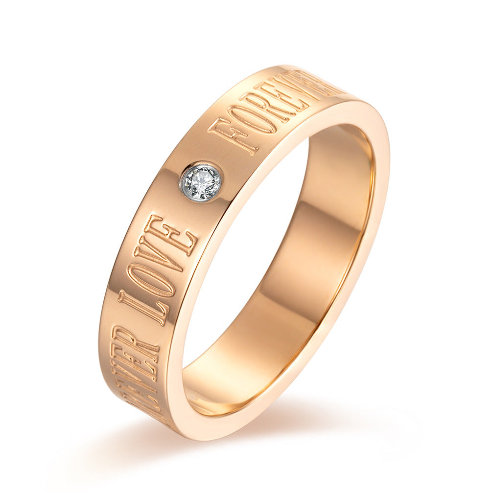 Titanium Steel Rose Gold Forever Love Zircon Couple Ring Set