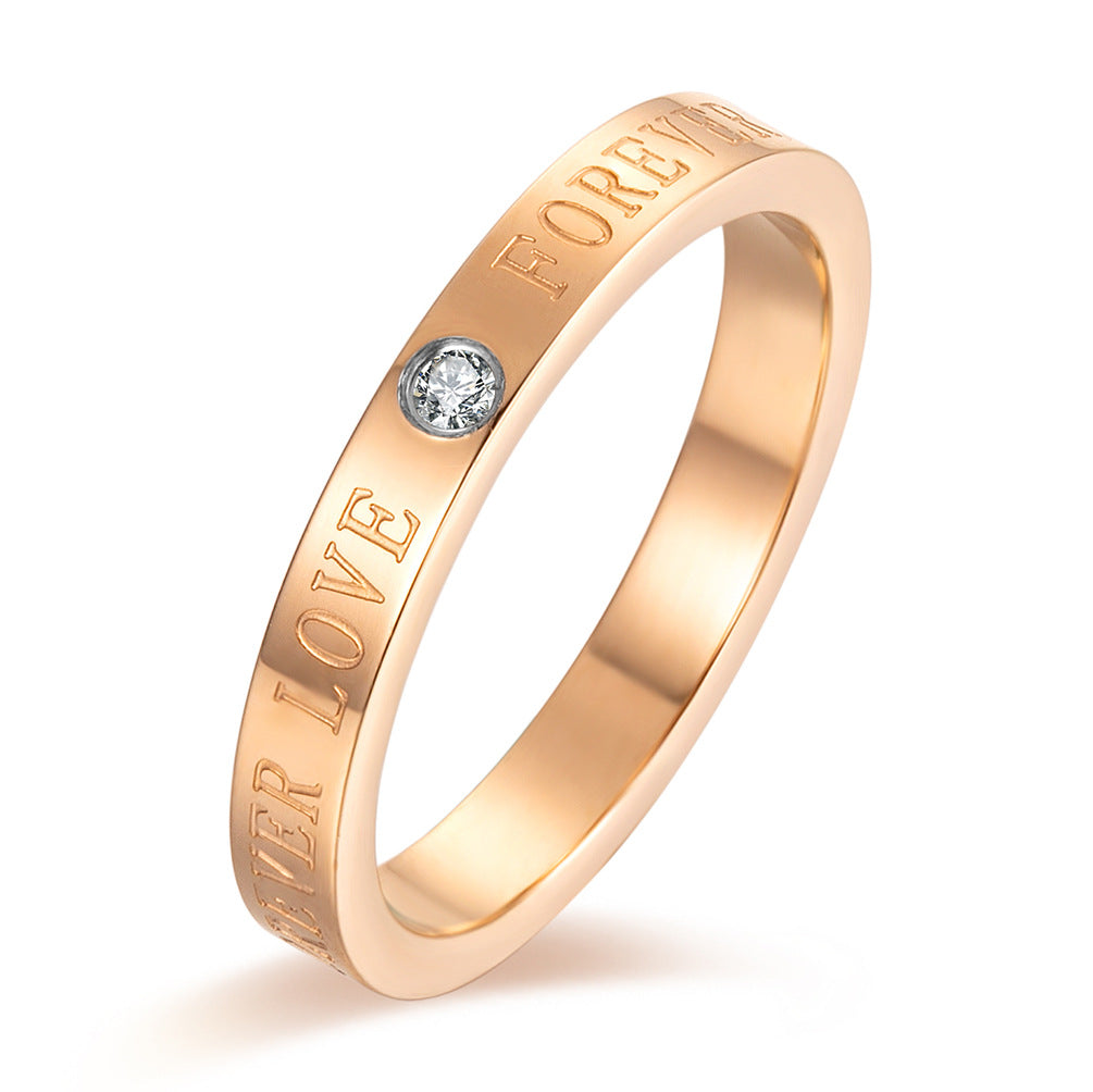 Titanium Steel Rose Gold Forever Love Zircon Couple Ring Set