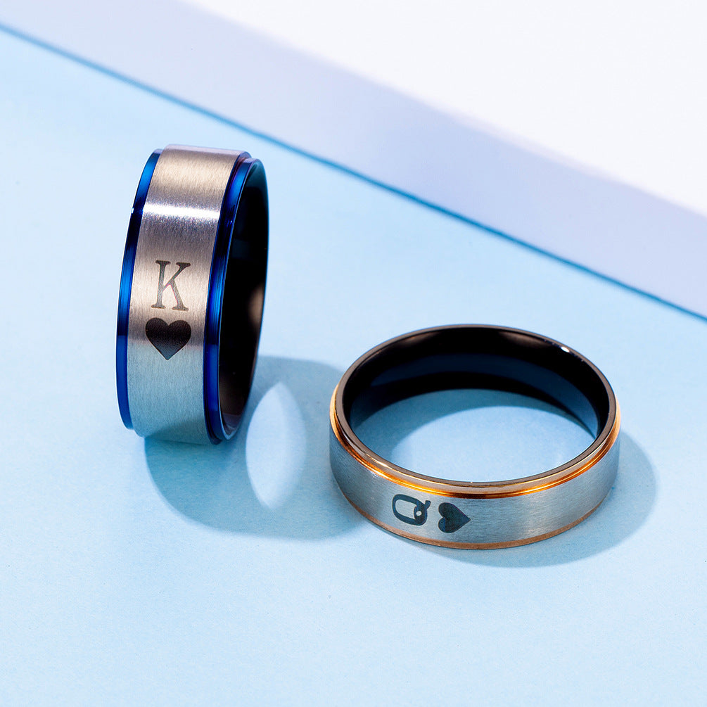 Amazon Stainless Steel Black-Plated Blue Couple Rings Set
