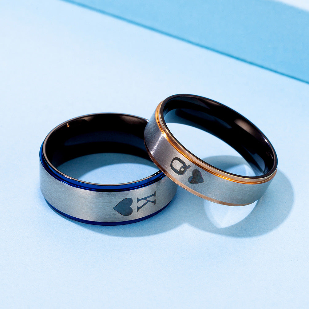 Amazon Stainless Steel Black-Plated Blue Couple Rings Set
