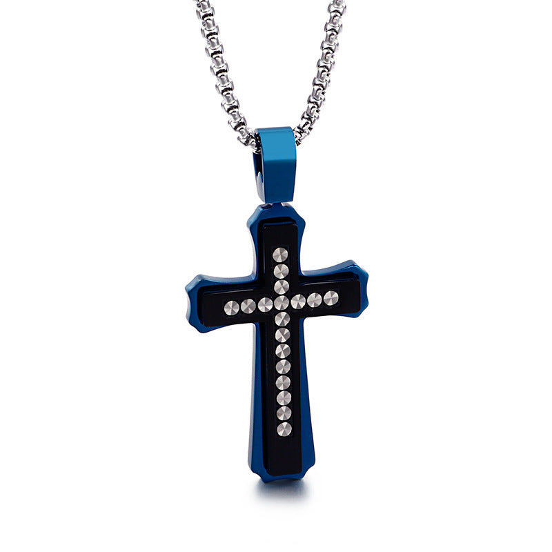 Customizable European and American Men's Stainless Steel Classic Cross Pendant Necklace with Chain