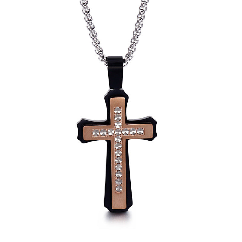 Customizable European and American Men's Stainless Steel Classic Cross Pendant Necklace with Chain