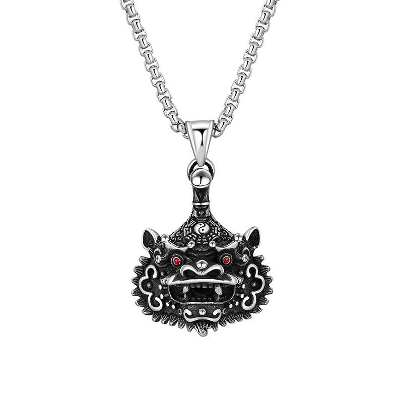 Titanium Steel Necklace – Statement Lion Head Totem