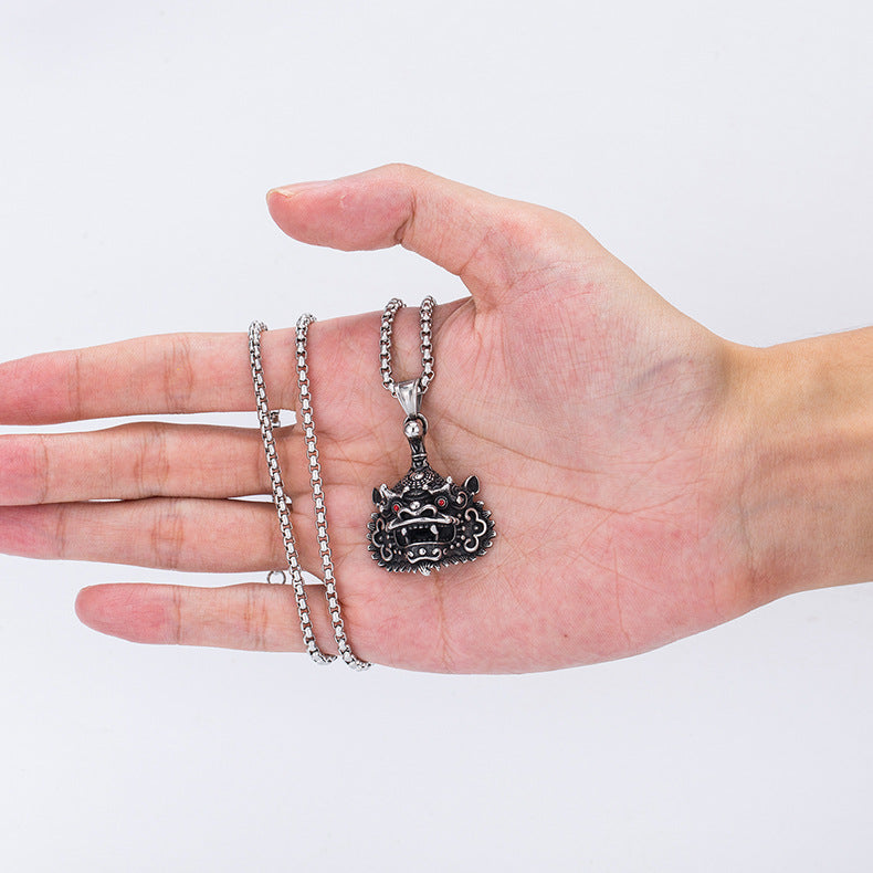 Titanium Steel Necklace – Statement Lion Head Totem