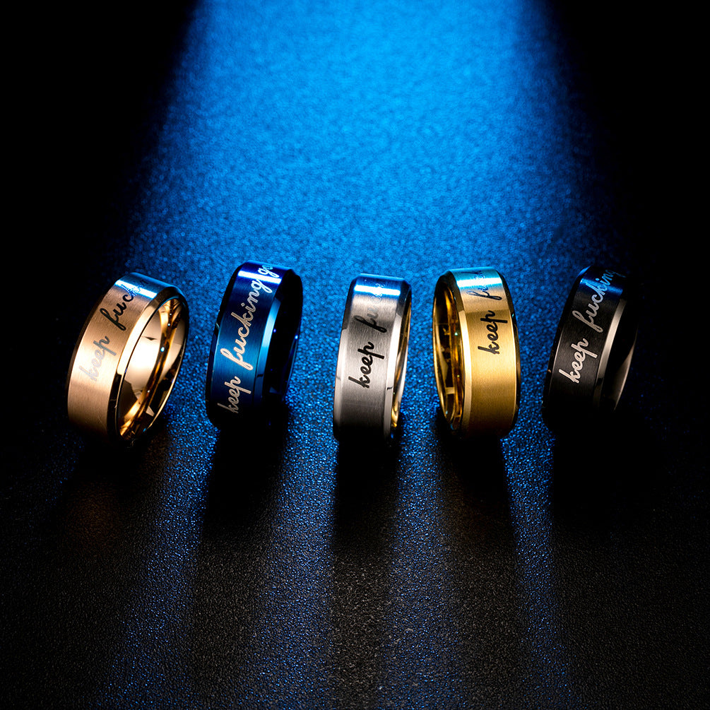 Stainless Steel Plated 18K Gold Matte Brushed Trendy Ring