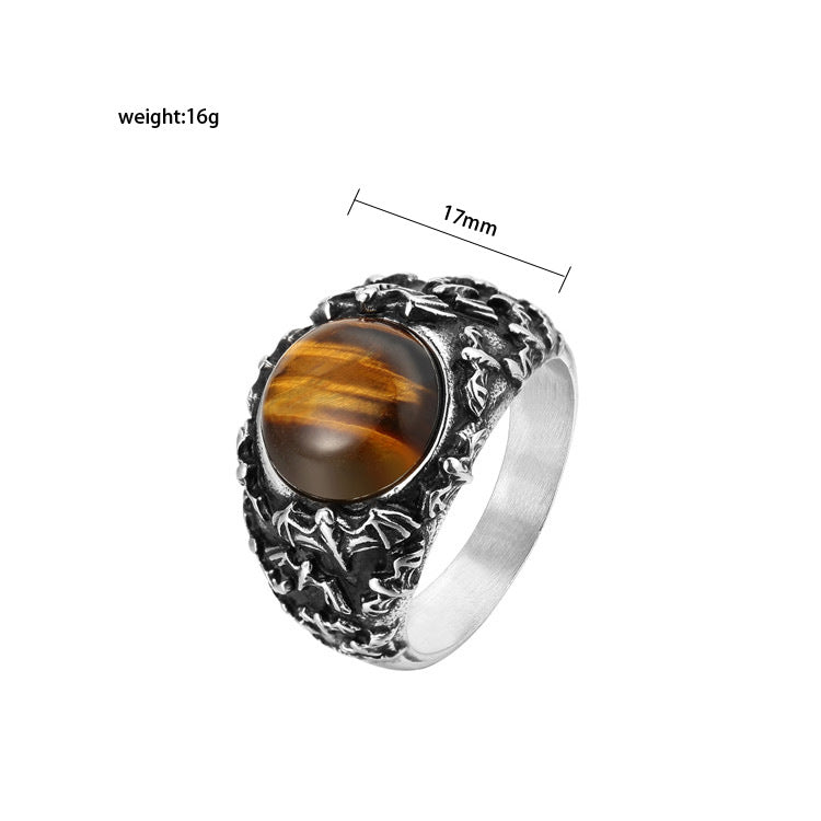 Planderful Titanium Steel Ring For Men Unisex Retro Goth Bat Colored Stone Jewelry Personalized Protection Statement